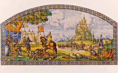 Segovia, Segovia Province, Spain. Modern ceramic tile painting of Segovia at the time of the Revolt of the Comuneros 1520-1521 by Unknown